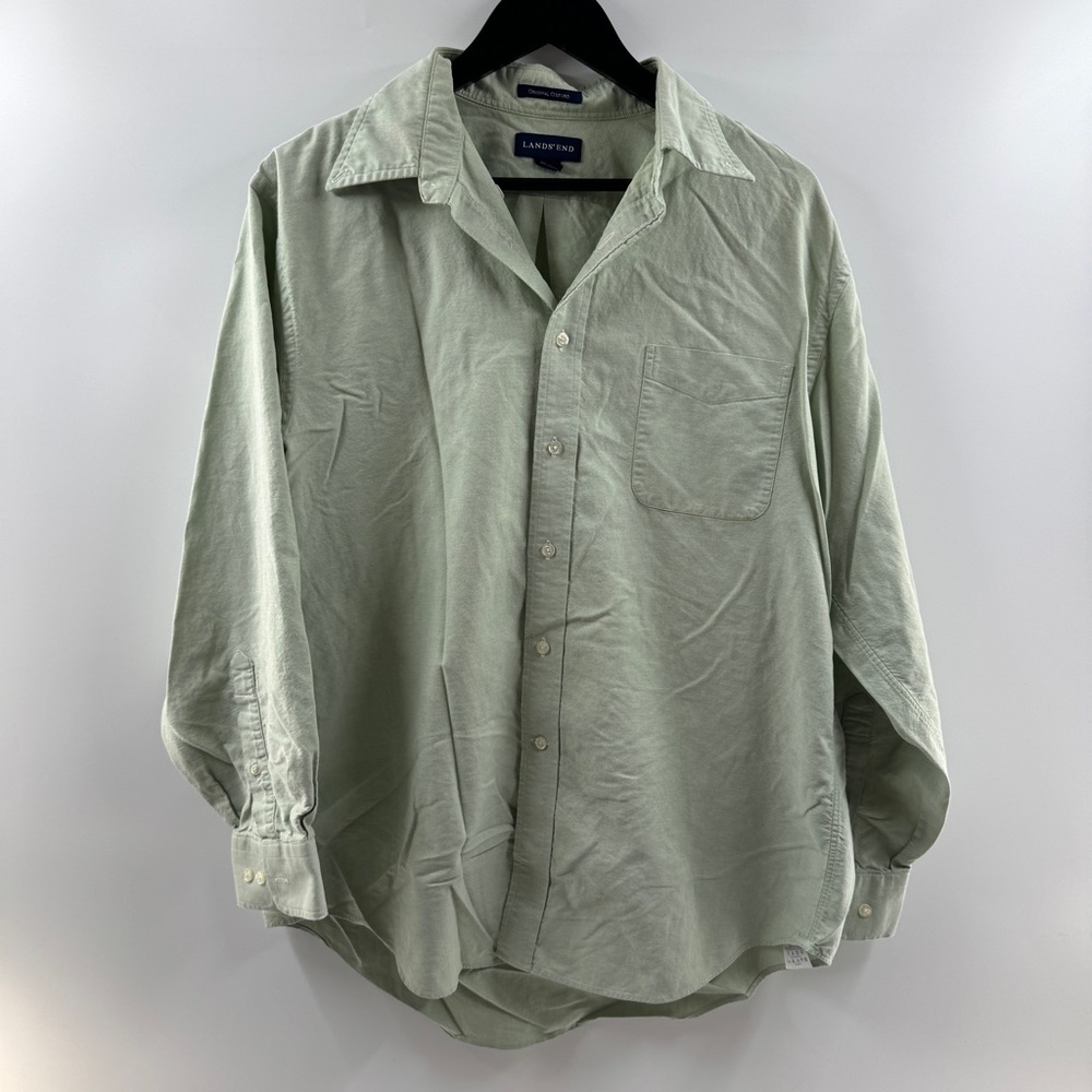 Lands’ End Original Oxford Sage Green 100% Cotton Button-Down Size 16.5 32/33